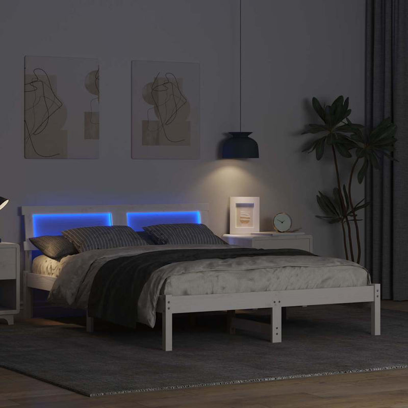 Cadru de pat cu headboard Alb 135 x 190 cm Lemn de pin masiv