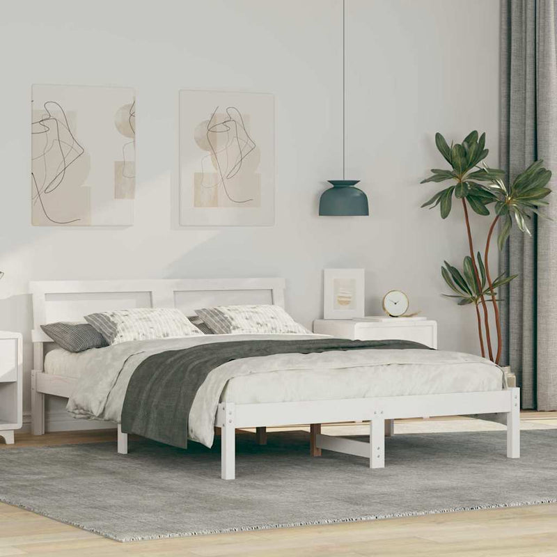Cadru de pat cu headboard Alb 135 x 190 cm Lemn de pin masiv