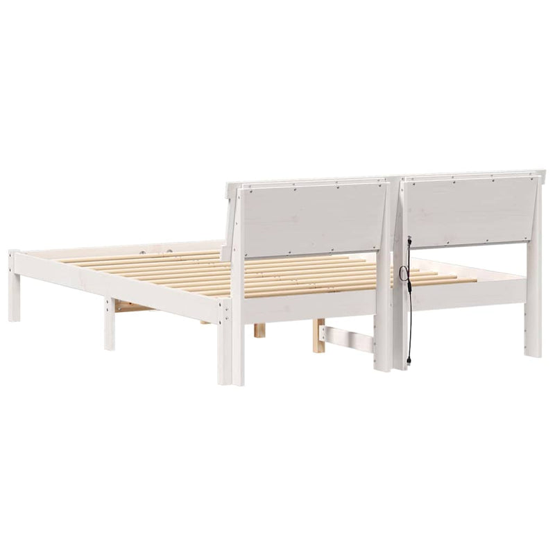 Cadru de pat cu headboard Alb 135 x 190 cm Lemn de pin masiv