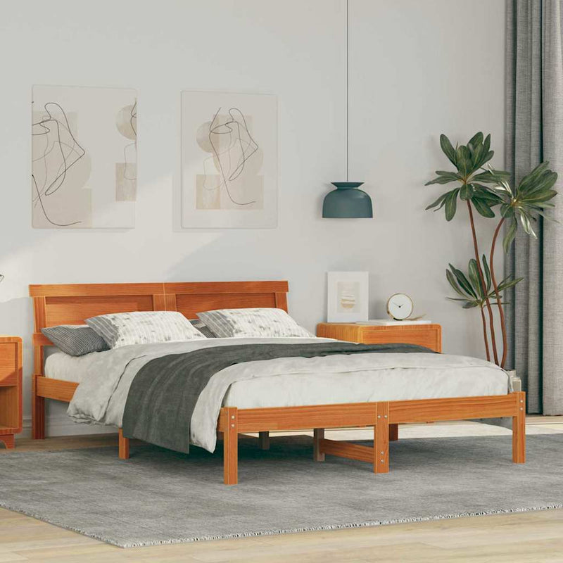 Cadru de pat Maroniu cerat 135 x 190 cm Lemn de pin masiv