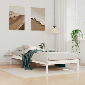 Cadru de pat cu mese laterale Alb 80 x 220 cm Lemn de pin masiv