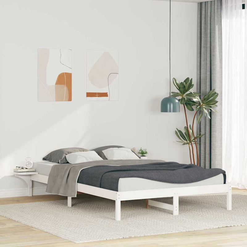 Cadru de pat cu mese laterale Alb 140 x 220 cm