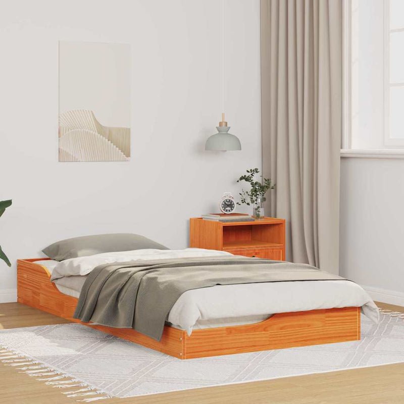 Cadru de pat Maroniu cerat 75 x 190 cm Lemn de pin masiv