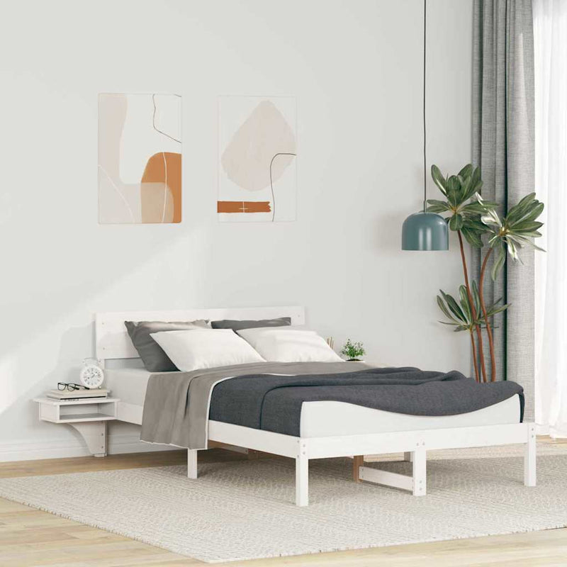 Cadru de pat cu headboard Alb 135 x 190 cm Lemn de pin masiv