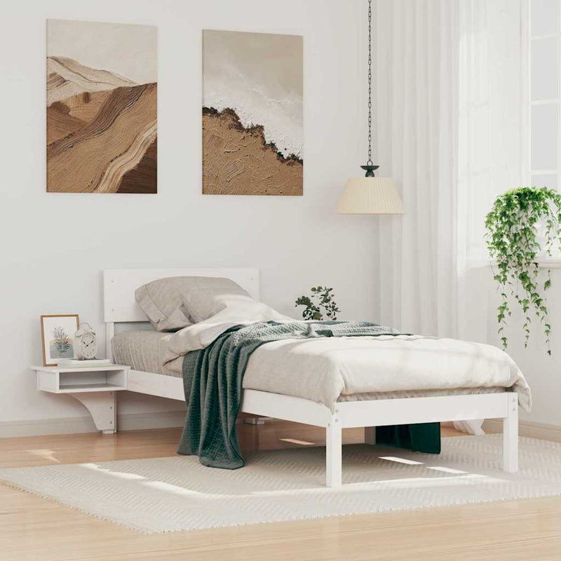 Cadru de pat cu headboard Alb 75 x 190 cm Lemn de pin masiv