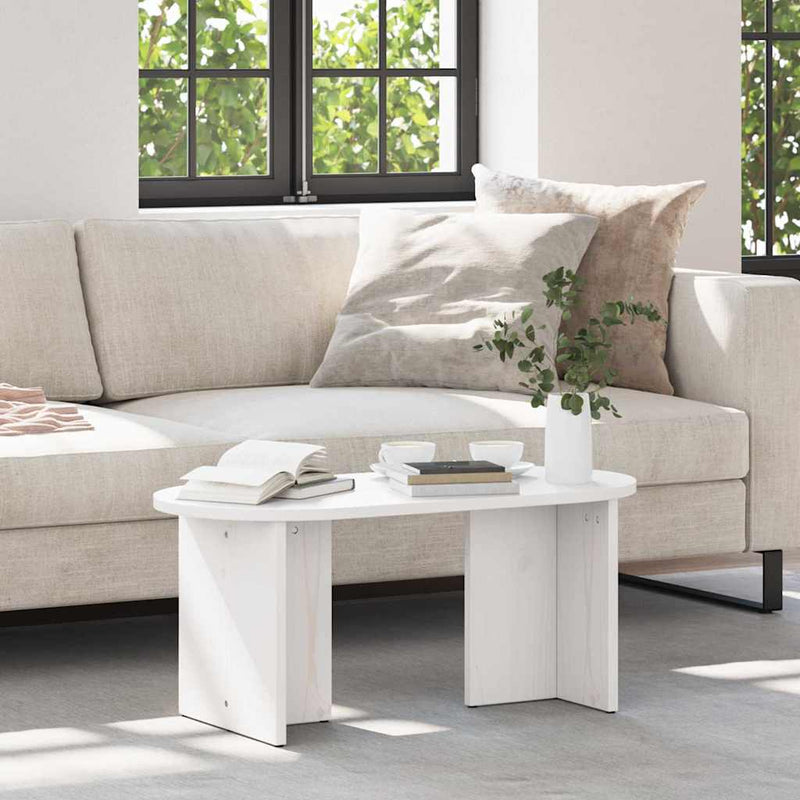 Masă de cafea Alb 80 x 39,5 x 35 cm Lemn masiv de pin