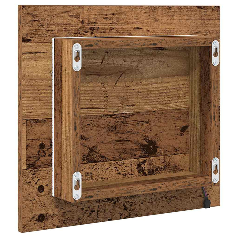 Oglindă de baie cu LED Lemn vechi 40 x 37 x 8.5 cm