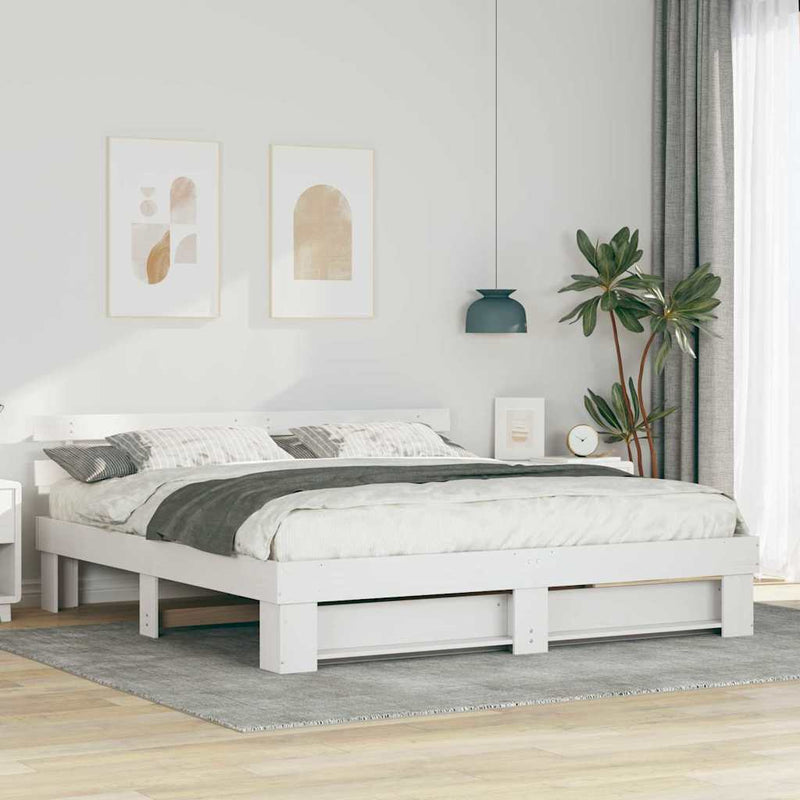 Cadru de pat cu headboard Alb 180 x 200 cm Lemn de pin masiv