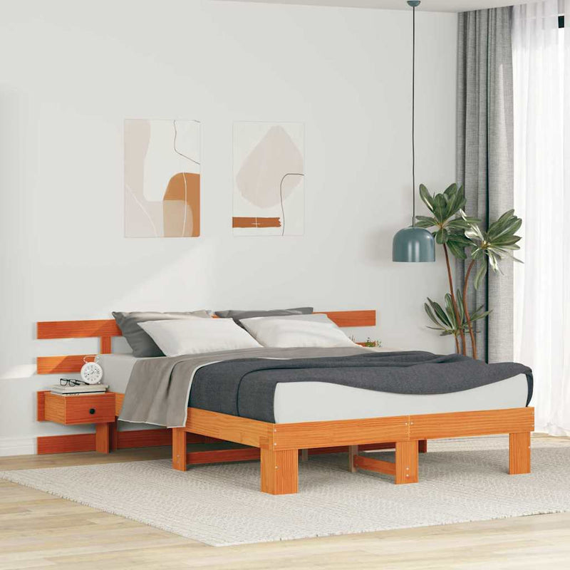 Cadru de pat cu headboard Maro 150 x 200 cm Lemn de pin masiv