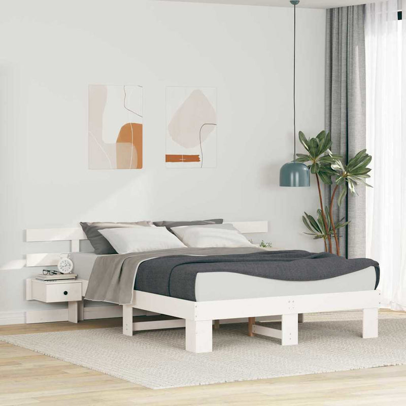 Cadru de pat cu headboard Alb 140 x 200 cm Lemn de pin masiv
