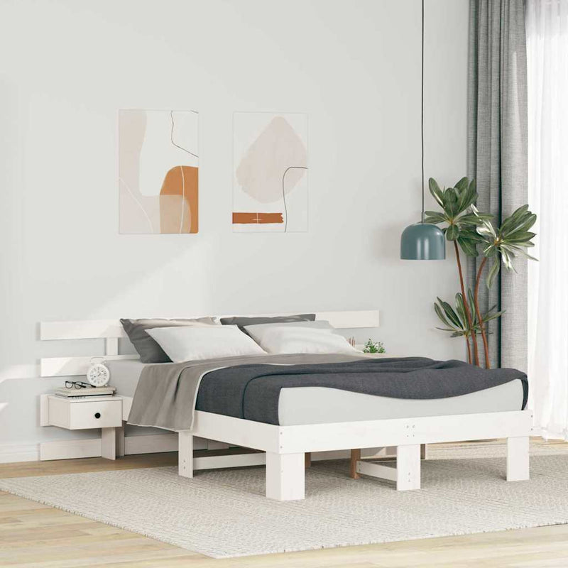 Cadru de pat cu headboard Alb 140 x 190 cm Lemn de pin masiv