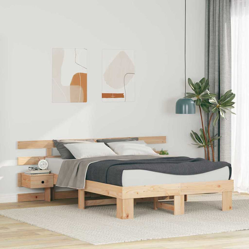 Cadru de pat cu headboard Maro 135 x 190 cm Lemn de pin masiv