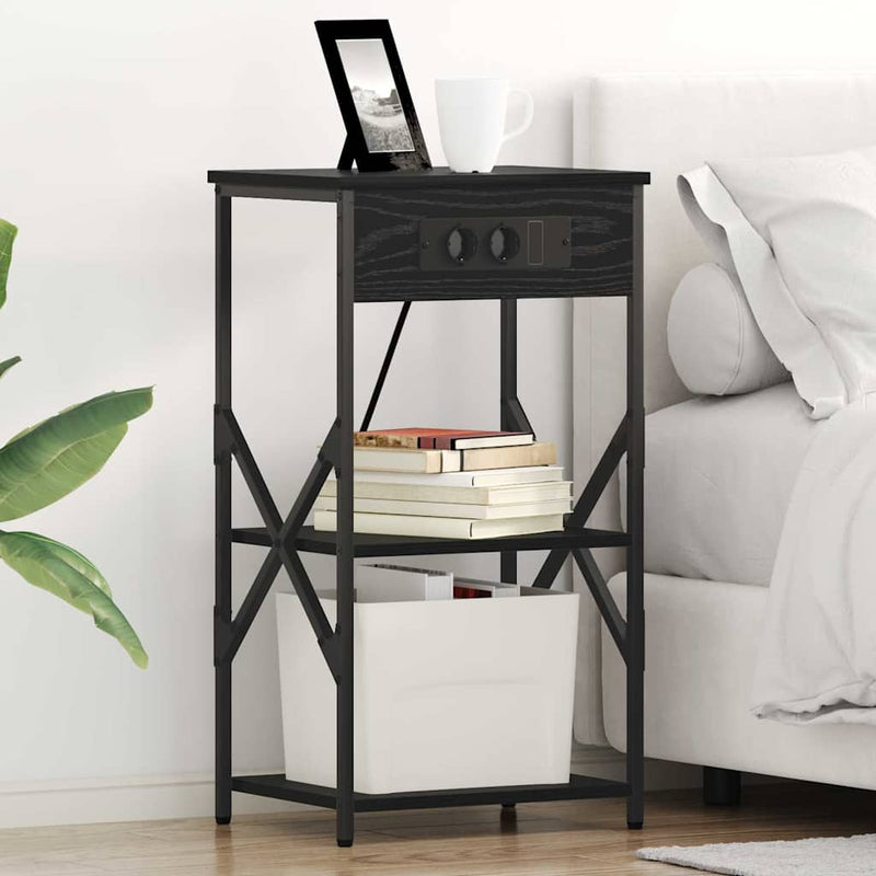 Dulap de noapte cu raft 2 buc. Stejar Negru 41 x 31 x 76 cm