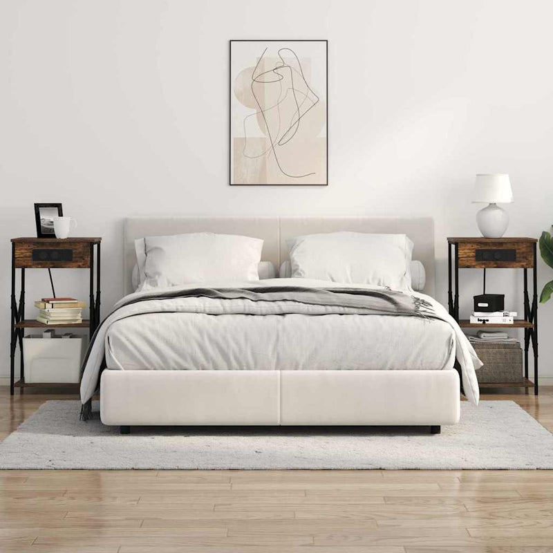 Dulap de noapte cu raft 2 buc. Stejar fumuriu 41 x 31 x 76 cm