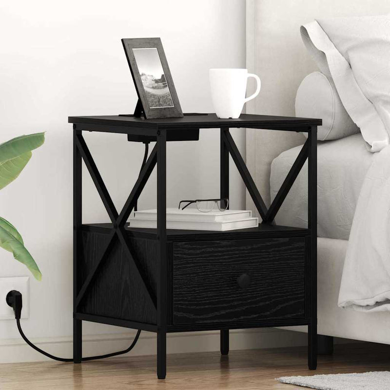 Dulap de noapte 2 buc. Stejar Negru 41,5 x 40,5 x 55 cm