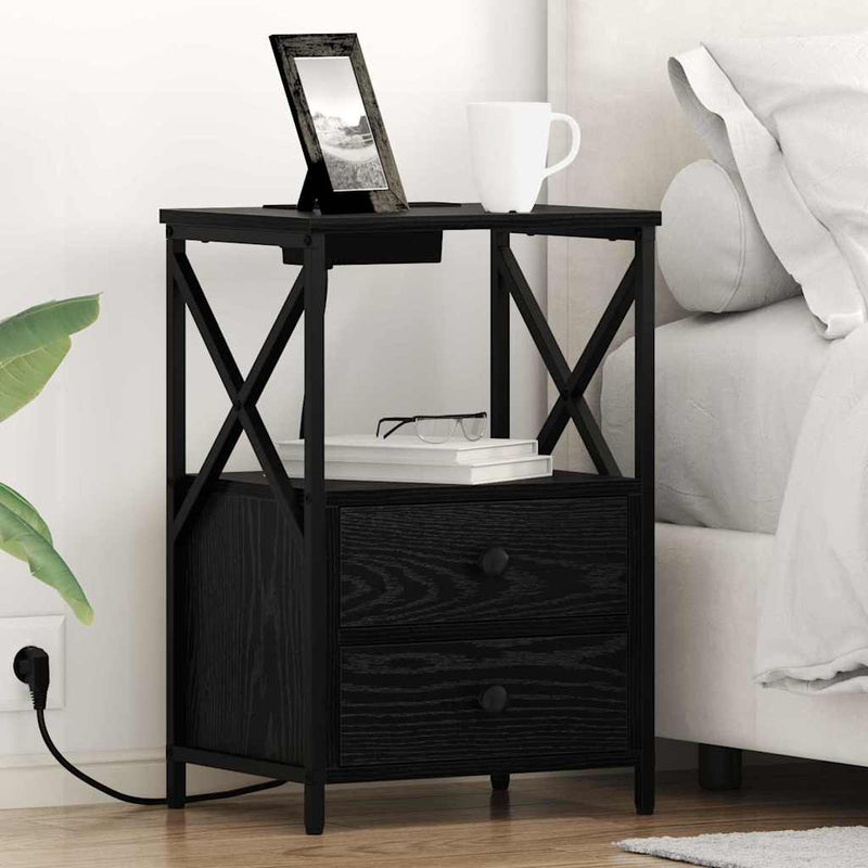 Dulap de noapte 2 buc. Stejar Negru 40 x 31 x 60 cm