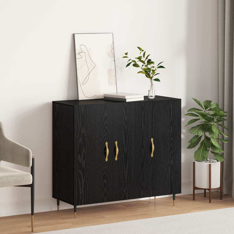 Bufet Stejar Negru 90 x 34 x 80 cm Lemn prelucrat
