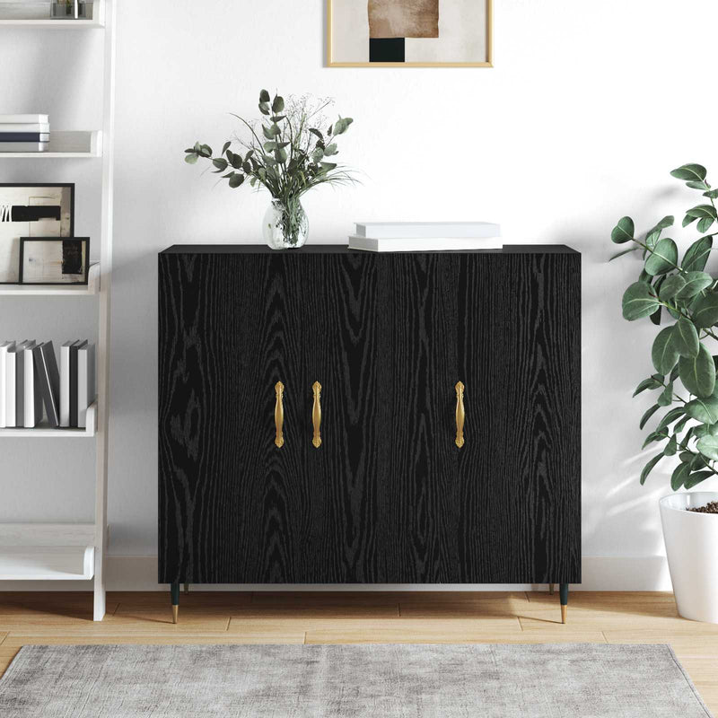 Bufet Stejar Negru 90 x 34 x 80 cm Lemn prelucrat