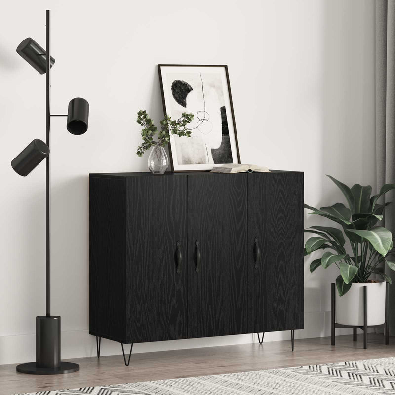 Bufet Stejar Negru 90 x 32,5 x 80 cm Lemn prelucrat