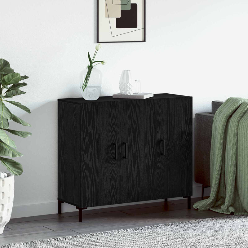 Bufet Stejar Negru 90 x 34 x 80 cm Lemn prelucrat