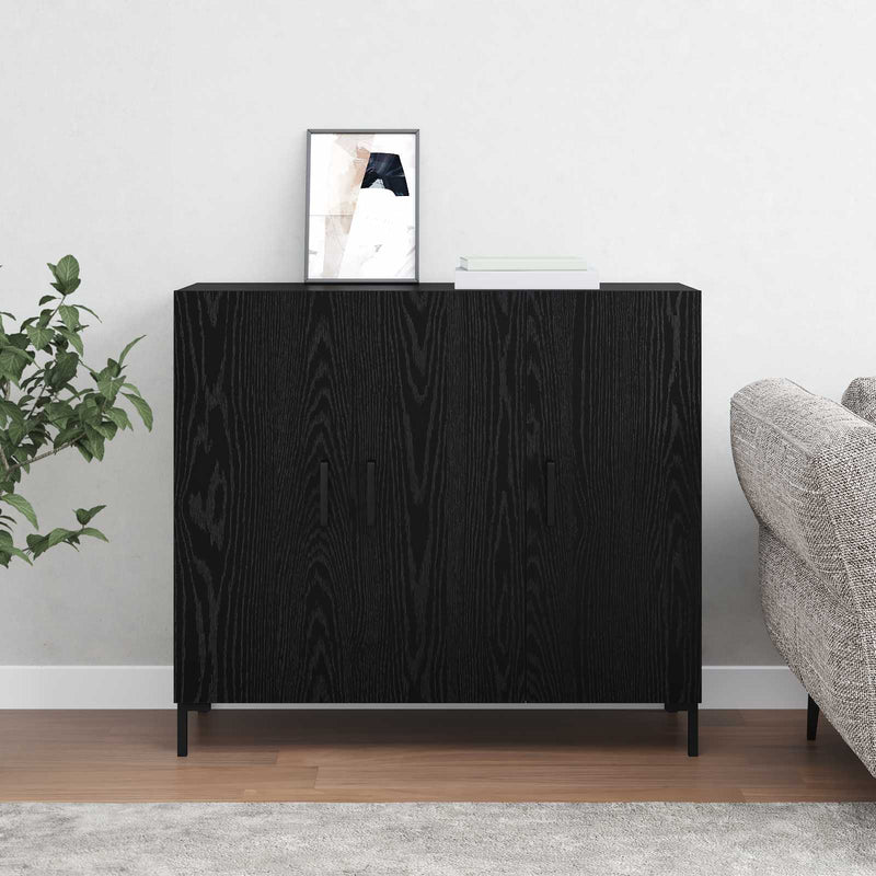 Bufet Stejar Negru 90 x 34 x 80 cm Lemn prelucrat
