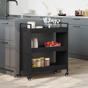 Troler de Bucătărie Stejar Negru 70 x 30 x 82 cm Lemn prelucrat