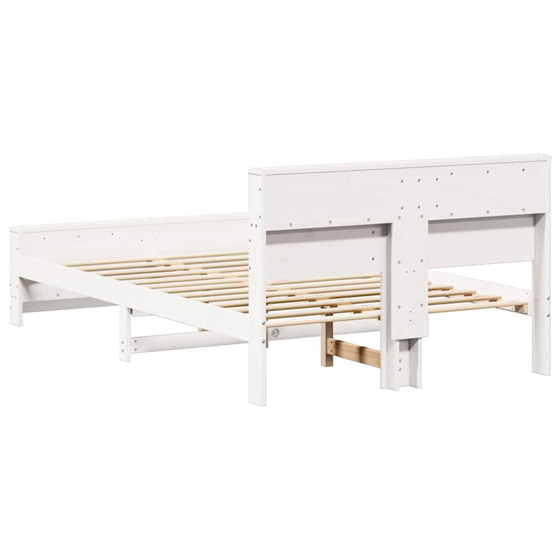 Cadru de pat cu raft Alb 140 x 190 cm Lemn masiv de pin