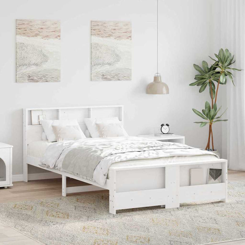 Cadru de pat cu raft Alb 120 x 190 cm Lemn masiv de pin