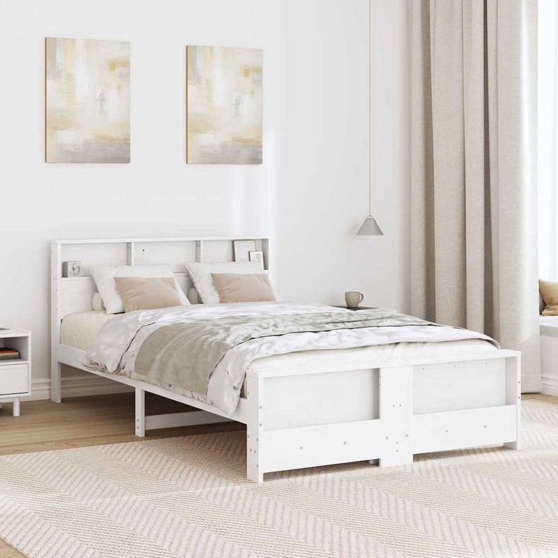 Cadru de pat cu raft Alb 120 x 190 cm Lemn masiv de pin