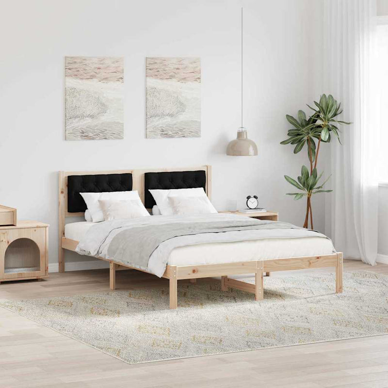 Cadru de pat cu headboard Negru 140 x 190 cm Lemn de pin masiv