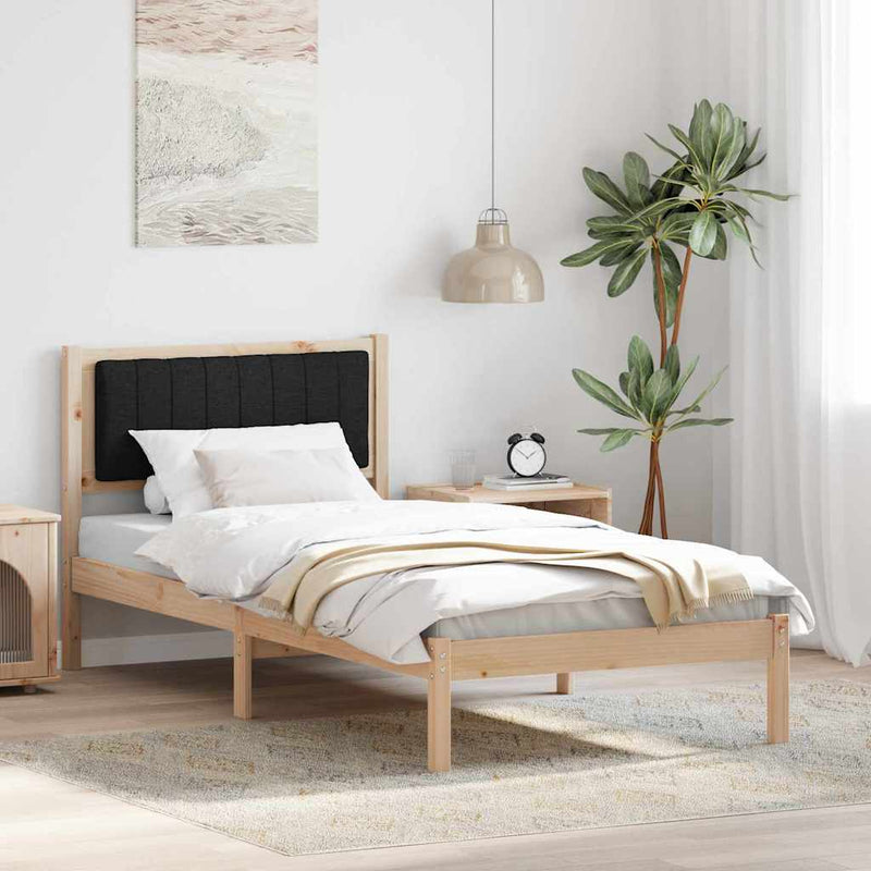 Cadru de pat cu tăblie tapițată cu headboard Negru 90 x 200 cm