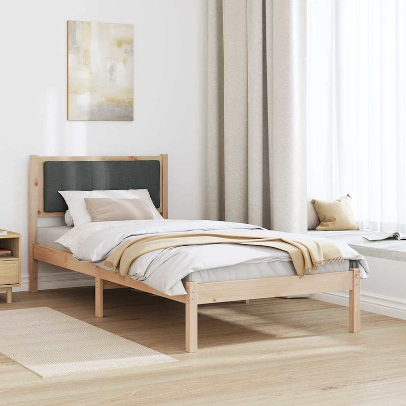 Cadru de pat cu tăblie tapițată Gri închis 90 x 190 cm