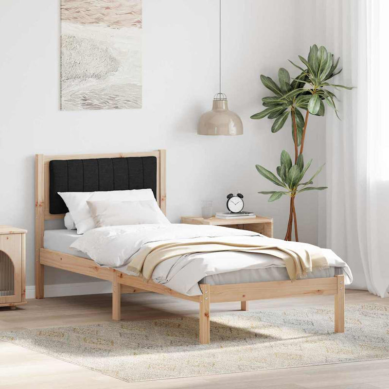 Cadru de pat cu tăblie tapițată cu headboard Negru 75 x 190 cm