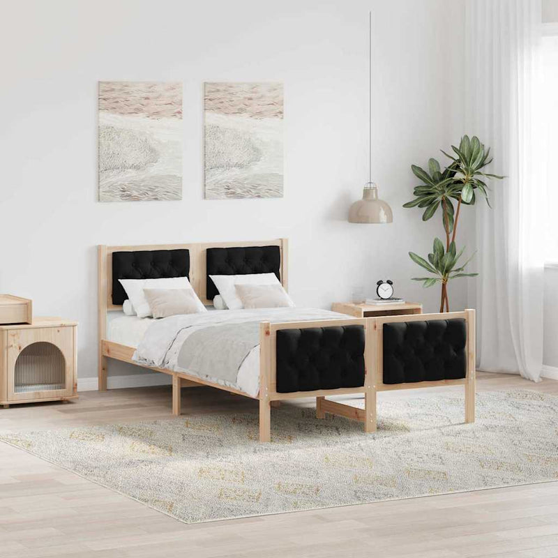 Cadru de pat cu headboard Negru 135 x 190 cm Lemn de pin masiv