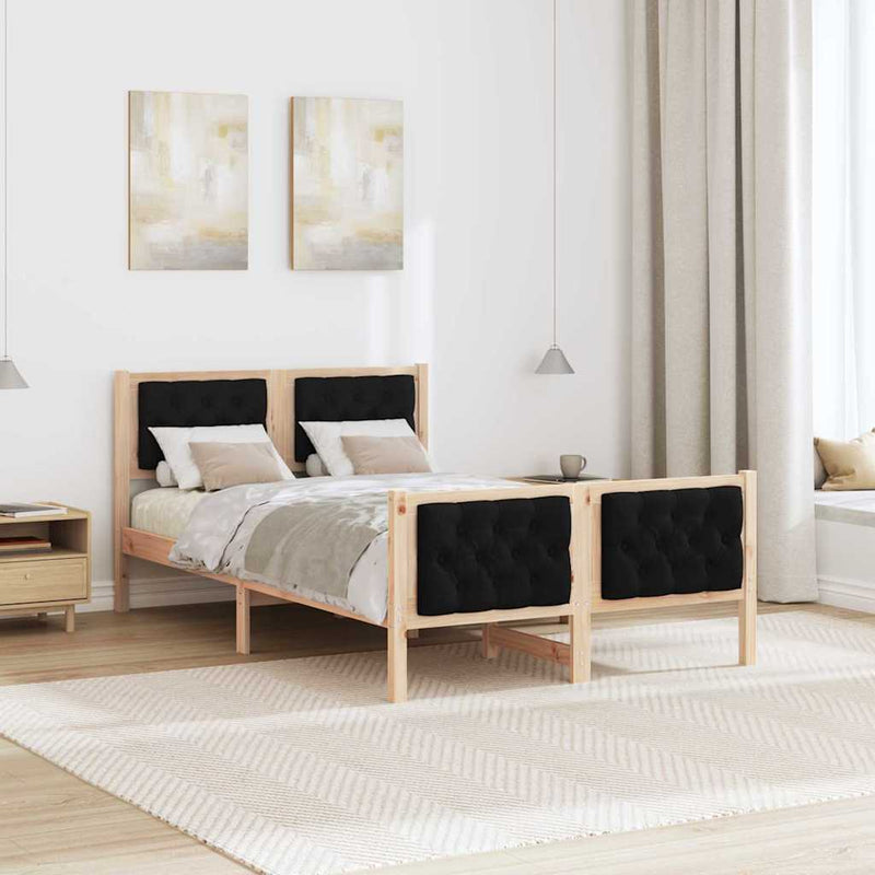 Cadru de pat cu headboard Negru 135 x 190 cm Lemn de pin masiv
