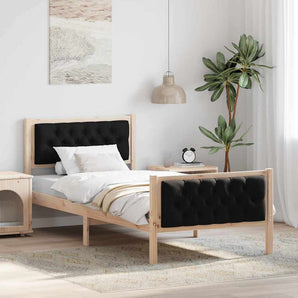 Cadru de pat cu headboard Negru 90 x 200 cm Lemn de pin masiv