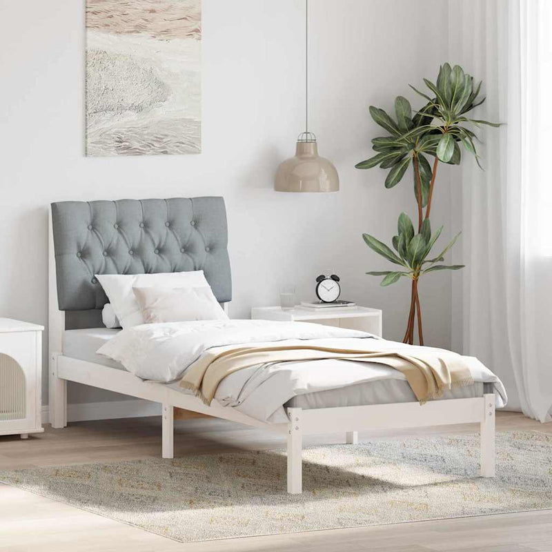 Cadru de pat cu tăblie tapițată cu headboard Alb 75 x 190 cm