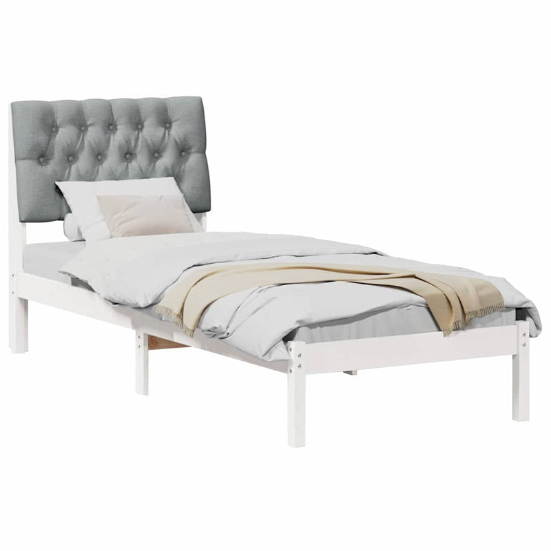 Cadru de pat cu tăblie tapițată cu headboard Alb 75 x 190 cm