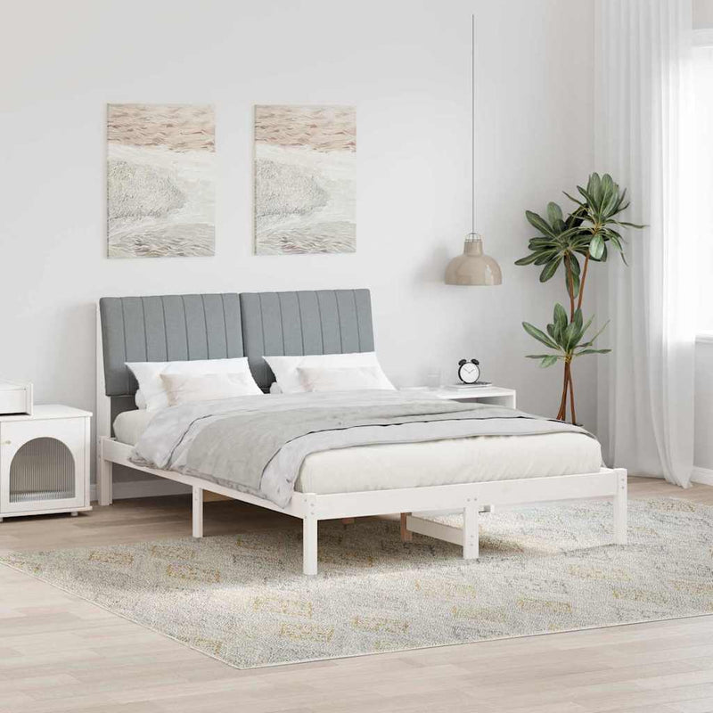 Cadru de pat cu headboard Alb 135 x 190 cm Lemn de pin masiv