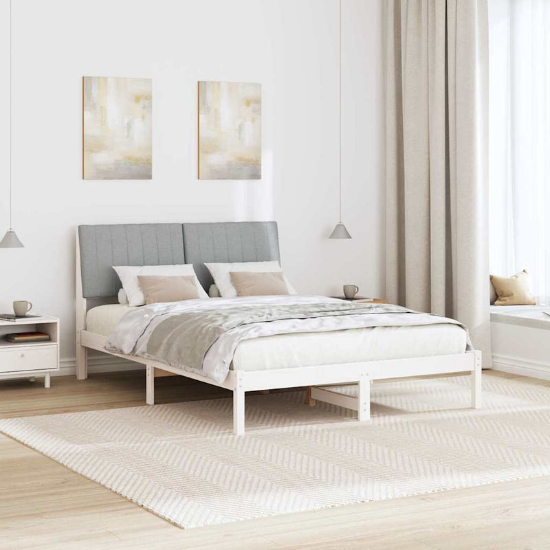 Cadru de pat cu headboard Alb 135 x 190 cm Lemn de pin masiv