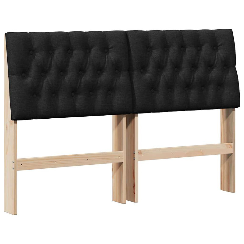 Tăblie tapițată Negru 140 cm Lemn de pin masiv