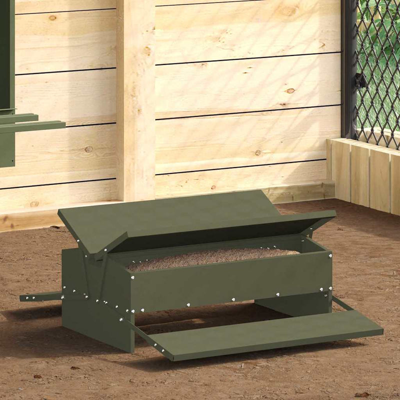 Hrănitor cu pedale pentru pui Verde măsliniu 75 x 53 x 20,5 cm
