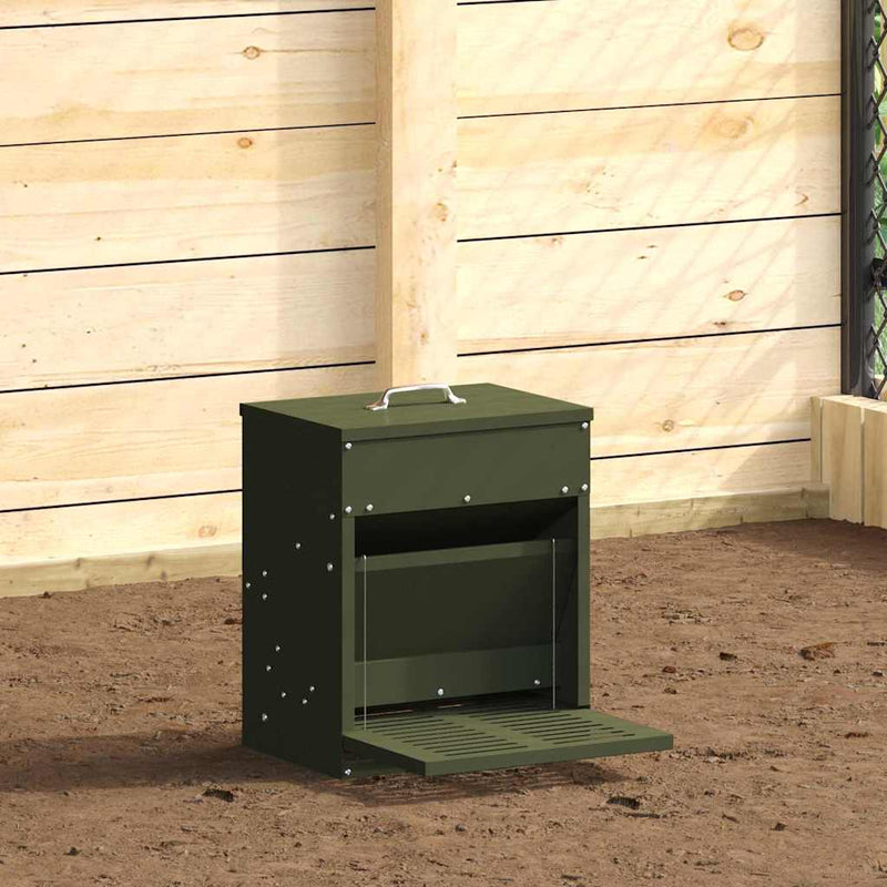 Hrănitor cu pedale pentru pui Verde măsliniu 33 x 42 x 40 cm
