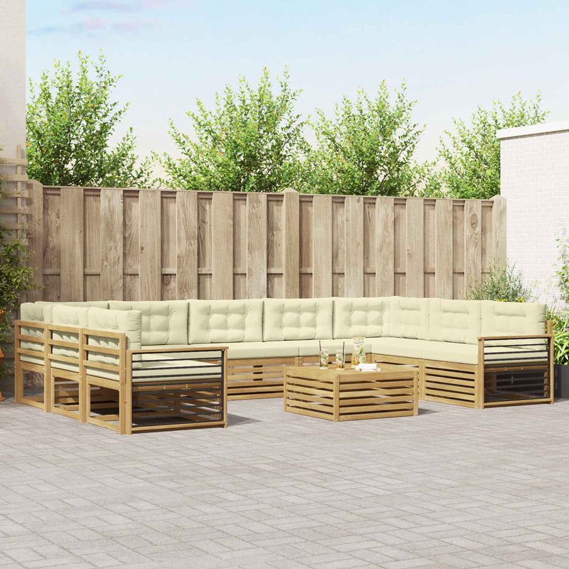 Set de canapele de exterior 10 buc. Alb și crem
