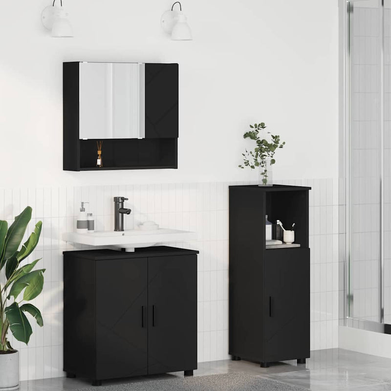 Set de mobilier pentru baie 3 buc. Negru 61 x 35 x 64 cm