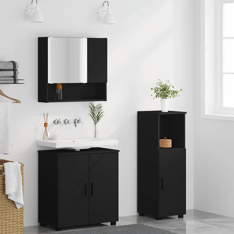 Set de mobilier pentru baie 3 buc. Negru 61 x 35 x 64 cm