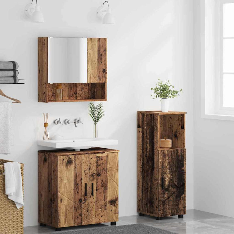 Set de mobilier pentru baie 3 buc. Lemn Vechi 61 x 35 x 64 cm