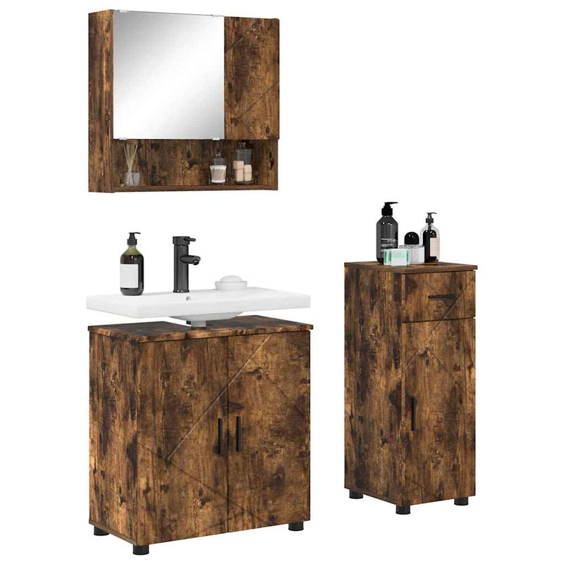 Set de mobilier pentru baie 3 buc. Stejar fumuriu