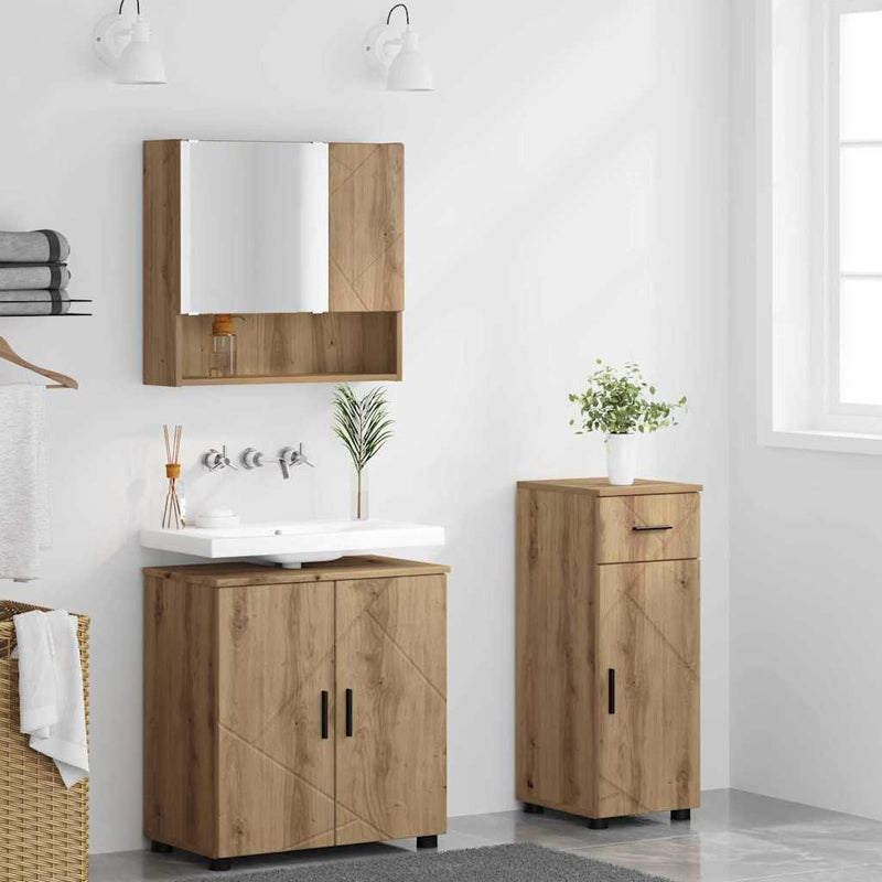 Set de mobilier pentru baie 3 buc. Stejar Artizanal