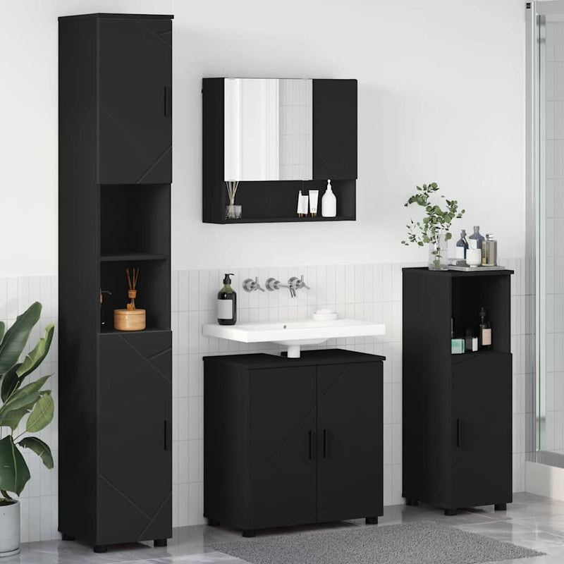Set de mobilier pentru baie 4 buc. Negru 61 x 35 x 64 cm
